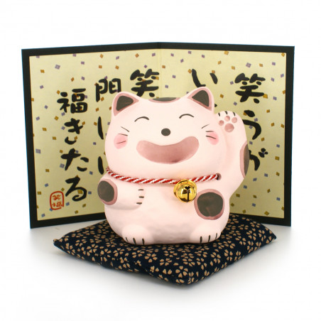 Chat porte-bonheur japonais manekineko blanc et noir en céramique, BUCHI, 6  cm