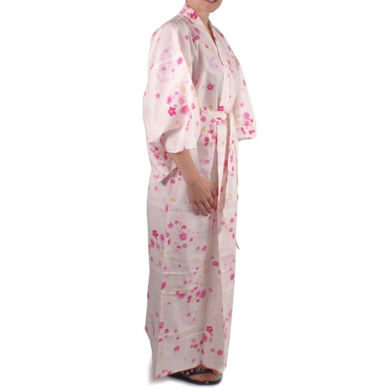 Japanese white cotton kimono for women KOMONICHIMATSU-NI-SAKURA