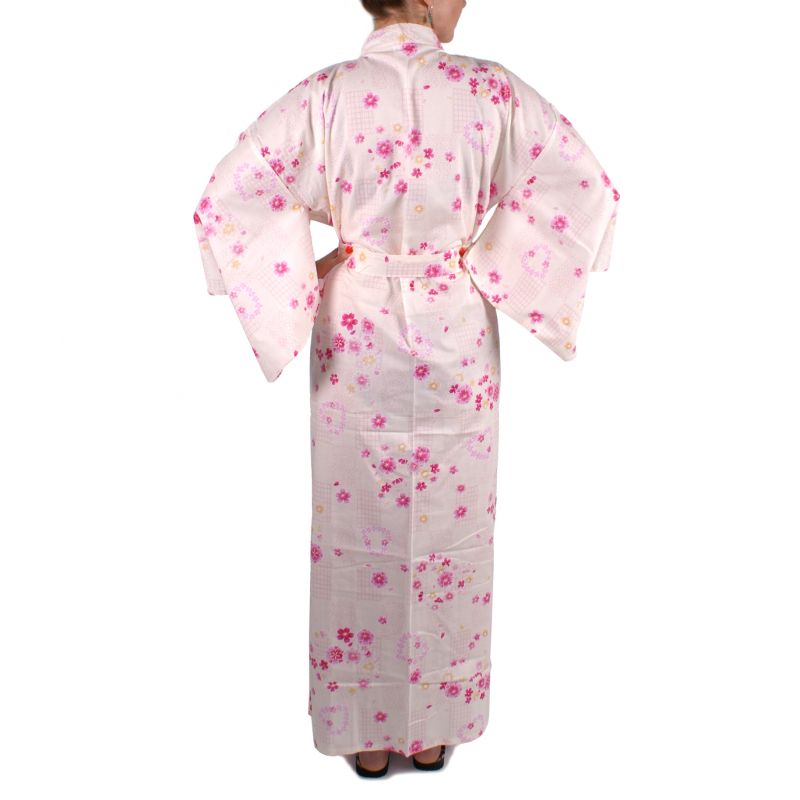 Kimono giapponese in cotone bianco per donna KOMONICHIMATSU-NI-SAKURA