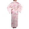 Japanischer Kimono aus weißer Baumwolle für Damen KOMONICHIMATSU-NI-SAKURA
