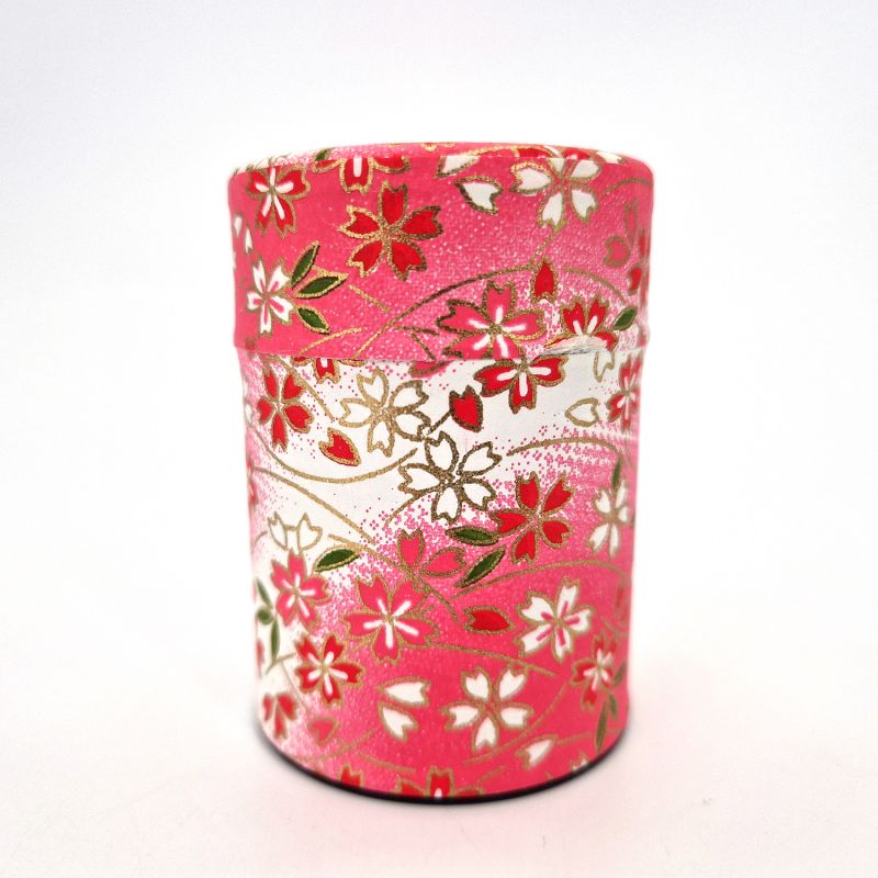 Boîte à thé japonaise bleue ou rose en papier washi, YUZEN HANA, 40 g ou 100 g