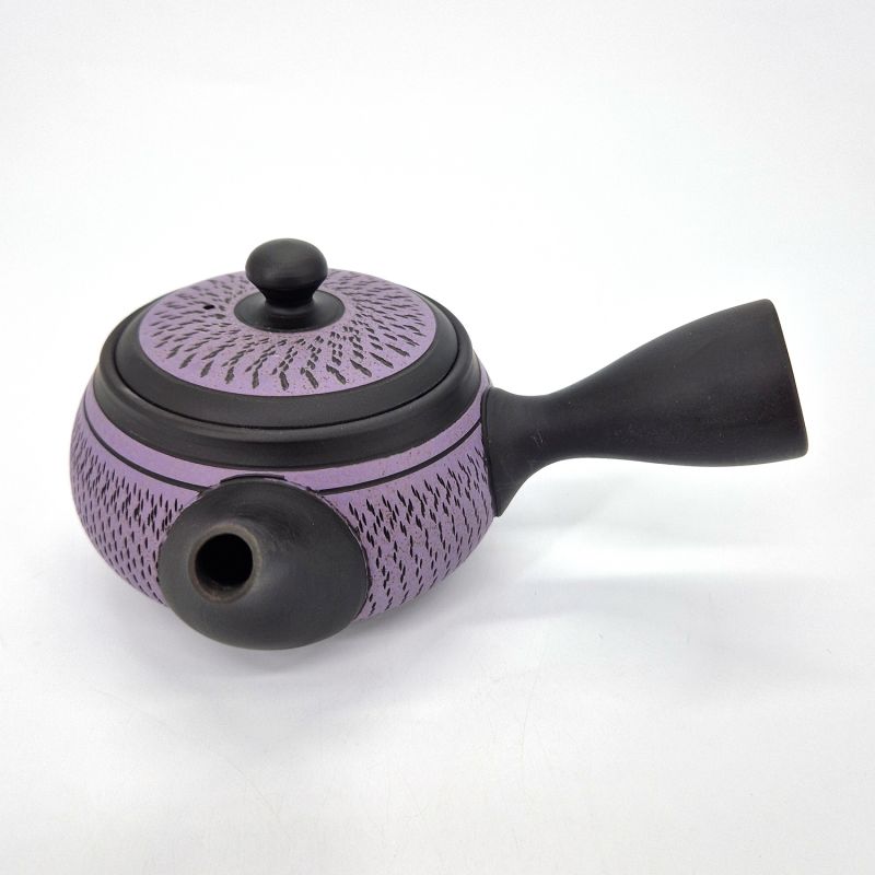 Japanische Tokoname-Kyusu-Teekanne aus schwarzem und violettem Ton, 250 cc