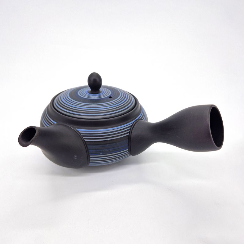 Japanische Kyusu-Teekanne Tokoname blaue Streifen, 260 cc