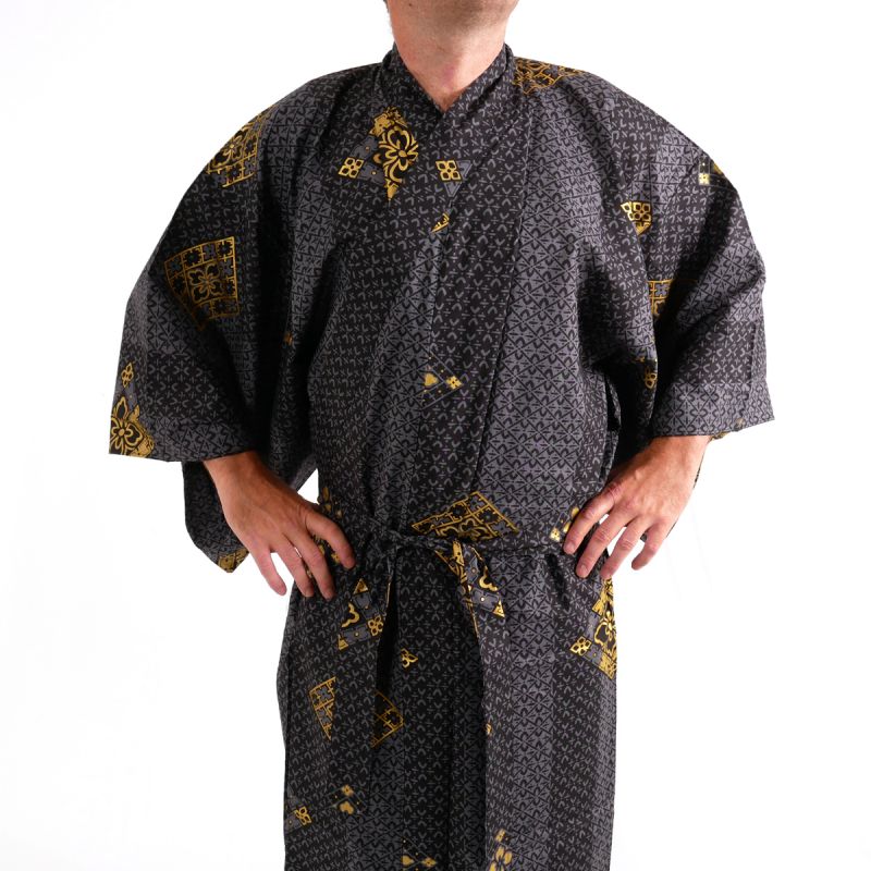 Yukata de algodón negro para hombre -HANABISHI