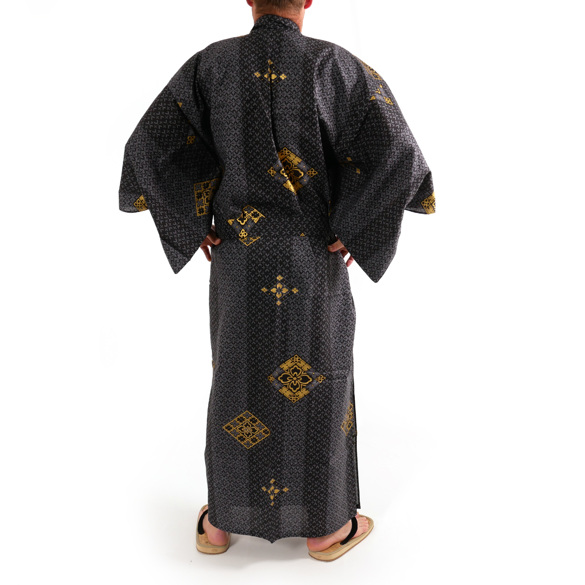 Kimono negro japonés para hombre en algodón., KAMIKAZE, kanji