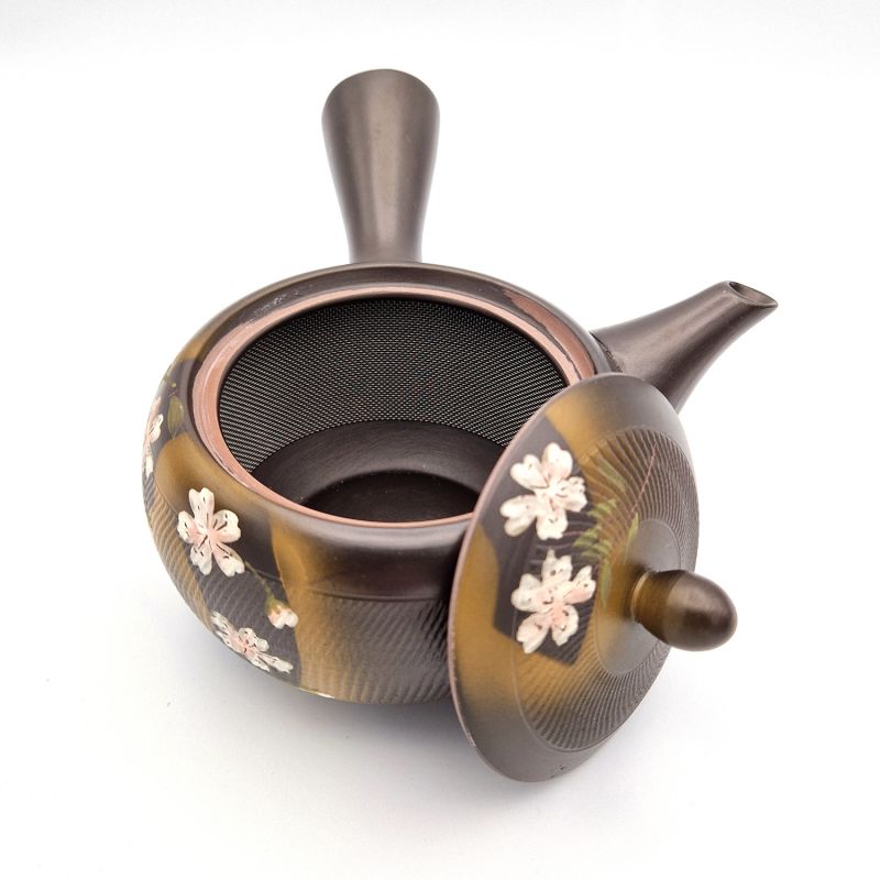 Japanische Teekanne Tokoname Kyusu, KURO SAKURA, Schwarz- und Kirschblüten