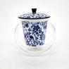 Teiera giapponese in ceramica bianca e blu e vetro, GARASU, 500cc