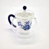 Japanische Teekanne aus Keramik und Glas mit weißen und blauen Blumen, HANA, 500 cc