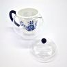 Japanese white and blue flower ceramic and glass teapot, HANA, 500cc
