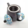Japanese ceramic teapot with handle, blue and gray - HANA, 500 cc