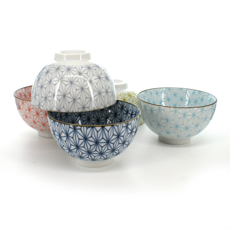 set de 5 tasses traditionnelles japonaises avec motifs ASANOHA