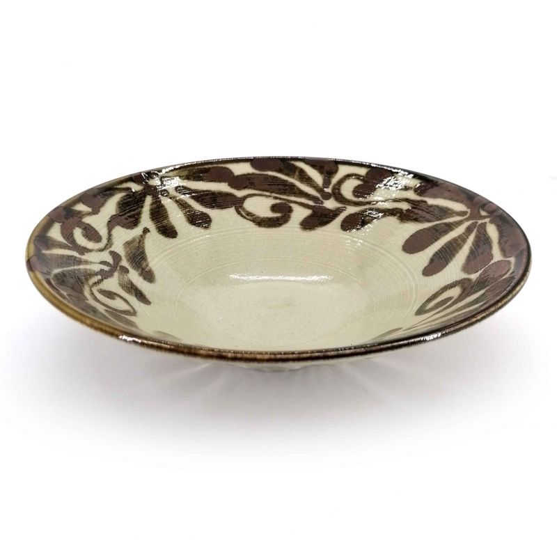 copy of Japanese beige ceramic ramen bowl, SHITO, rusty leaves pattern