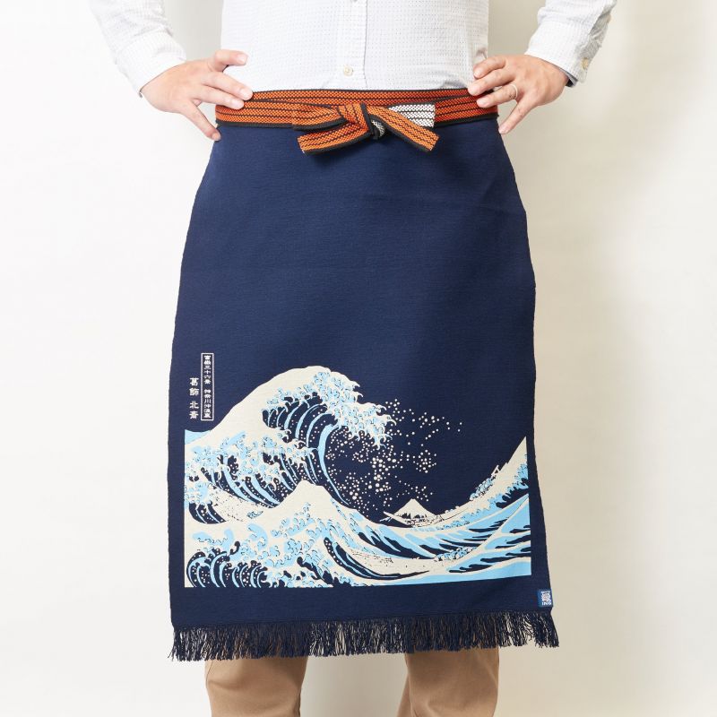 Traditional Japanese cotton apron Great Wave, MAEKAKE UKIYOE HOKUSAI