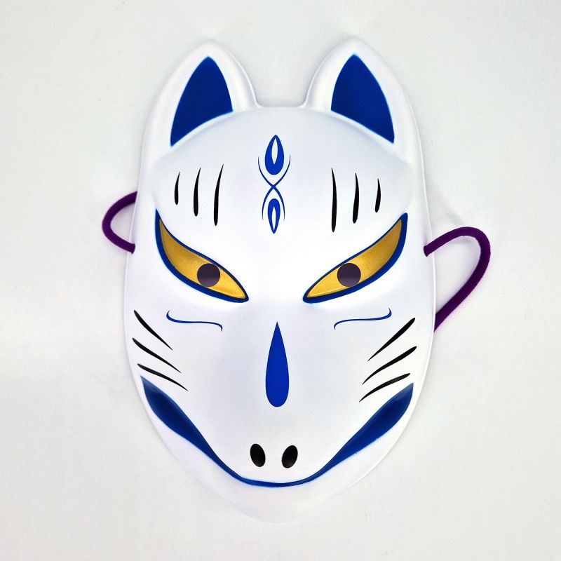 Traditional Japanese fox mask, KITSUNE, Blue with Gold eyes