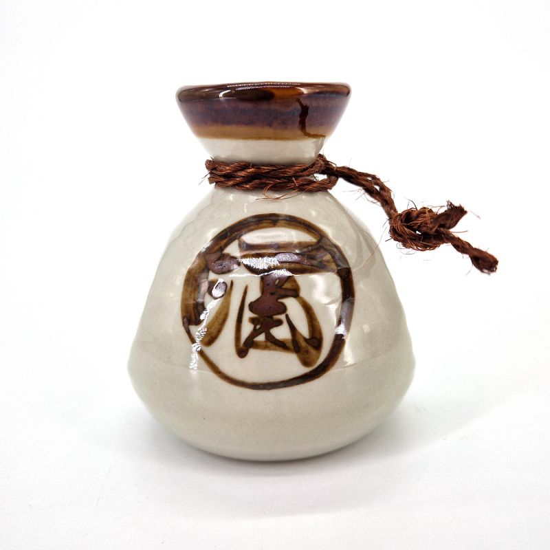 Japanese sake bottle in white ceramic, SHIRO KANJI