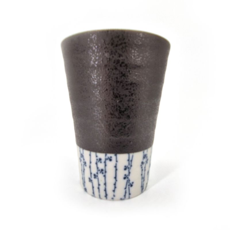 Japanese ceramic cup, blue vertical line, SUDARE KOKASAN