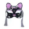 Demi-masque japonais de chat noir et violet motif fleur, NEKOHANA