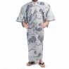 Yukata japonais bleu et blanc en coton pour homme - NAMI