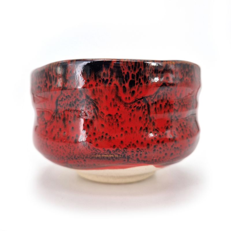 Ciotola in ceramica per cerimonia del tè, rosso e nero, riflesso argento - RANDAMU 1
