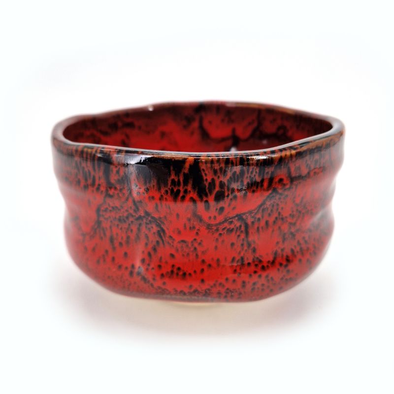 Bol en céramique pour cérémonie du thé, rouge et noir, reflet argenté - RANDAMU 1