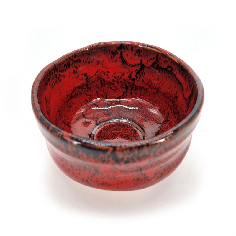 Ciotola in ceramica per cerimonia del tè, rosso e nero, riflesso argento - RANDAMU 1