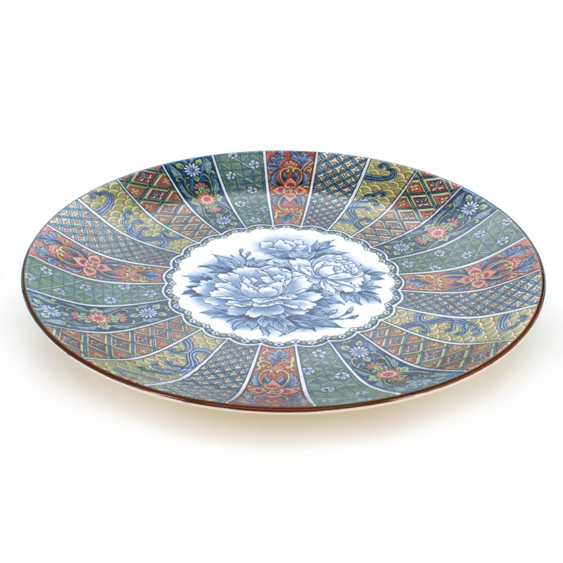 Japanese traditional colour  large-sized plate with patterns and flowers in terracotta NISHIKI