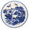 Japanese traditional colour white large-sized plate with blue boat picture and crane in ceramic TAKARA FUNE