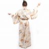 Kimono yukata traditionnel japonais beige en coton motif feuilles d'érable pour femme, YUKATA NAMI MOMIJI
