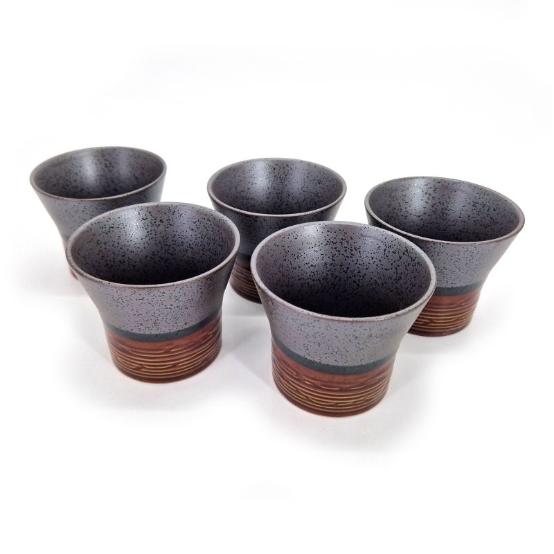 Set of 5 Japanese ceramic tea cups - TENMOKU 2