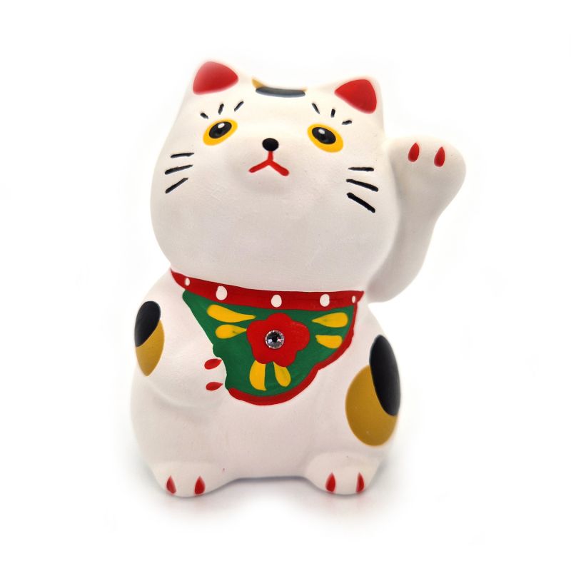 Gato manekineko de la suerte de cerámica japonesa - SHIROI NEKO