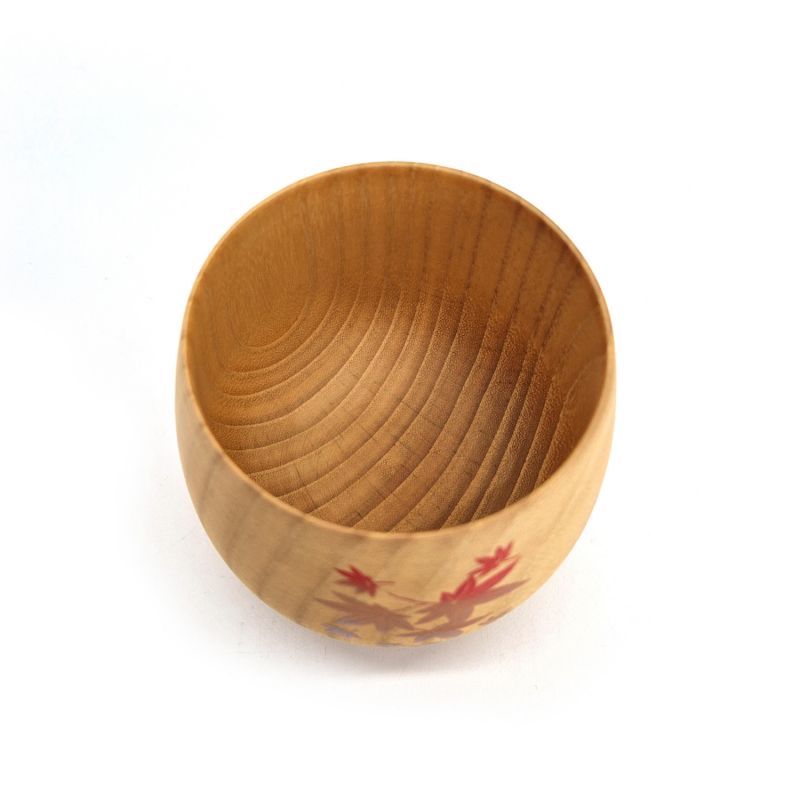 Tazza da tè giapponese in legno natsume con motivo a foglie d'acero, MOMIJI 1