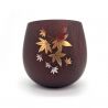 Japanese tea cup in dark natsume wood with maple leaf pattern, MOMIJI 1