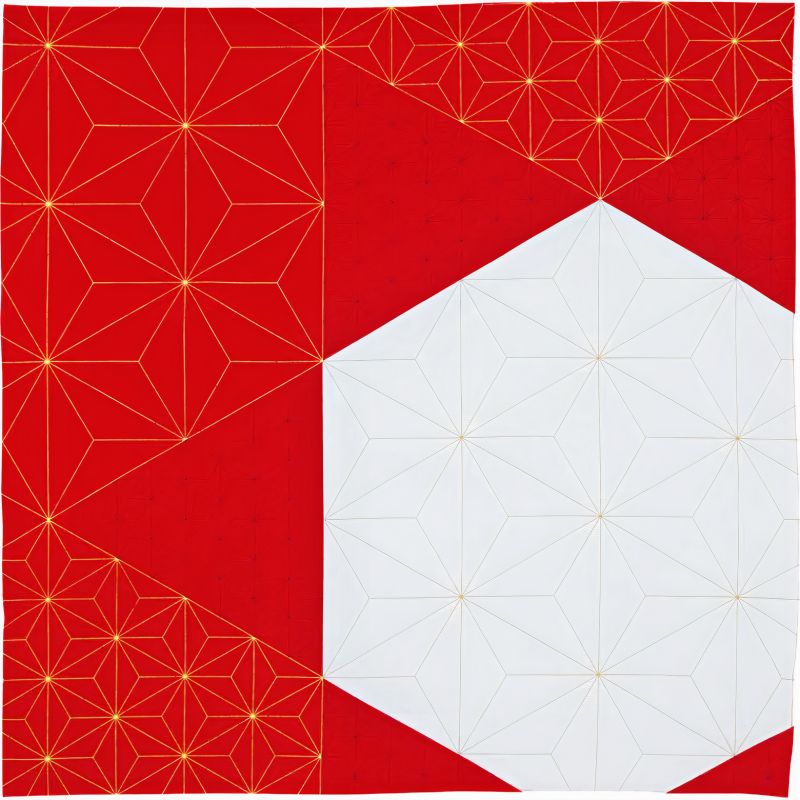 Furoshiki japonés de algodón, ASANOHAKIKKO, rojo y dorado, 70 x 70 cm