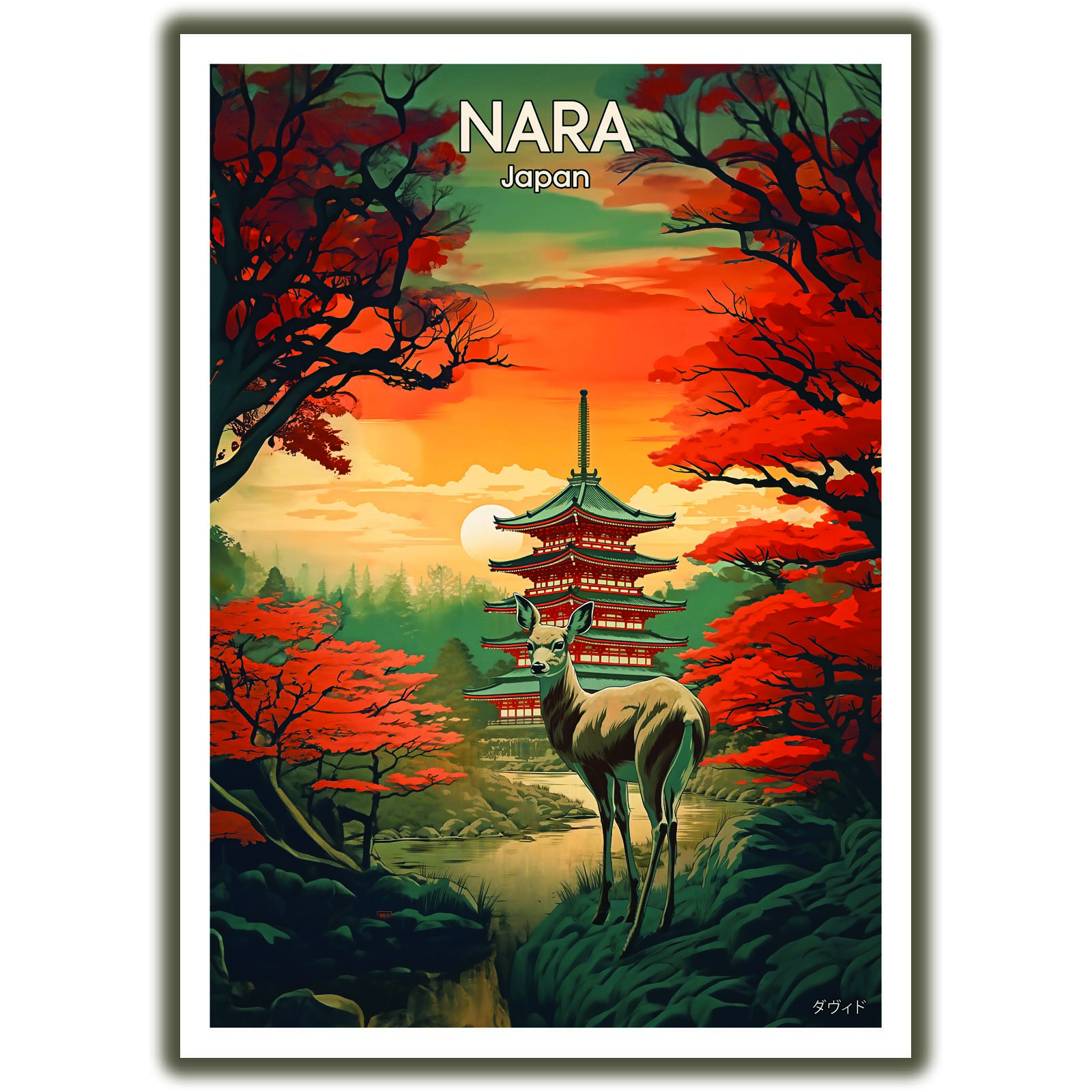 affiche / illustration japonaises NARA un daim à Nara , by ダヴィッド