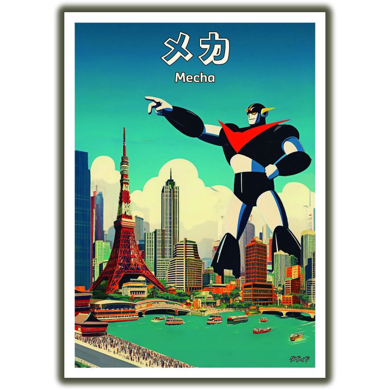 Japanisches Poster / Illustration „MECHA“-Riesenroboter in Tokio, by ダヴィッド