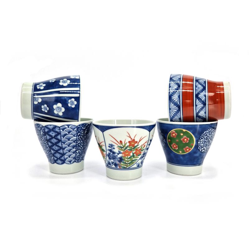 Set of 5 Japanese ceramic tea cups - NISHIKI