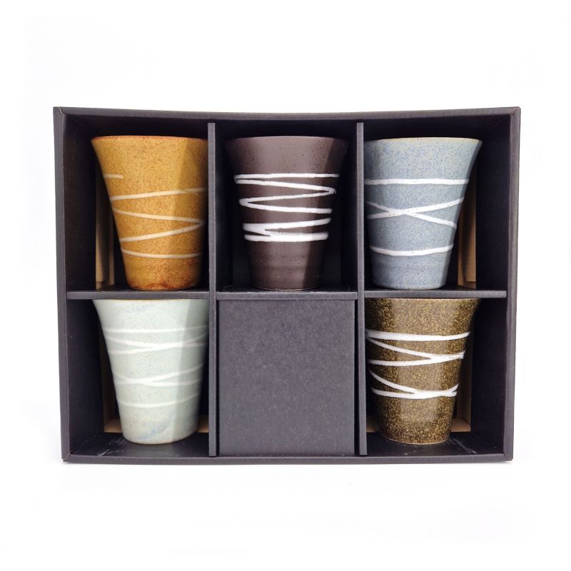Set of 5 Japanese ceramic cups, spiral pattern - RASEN