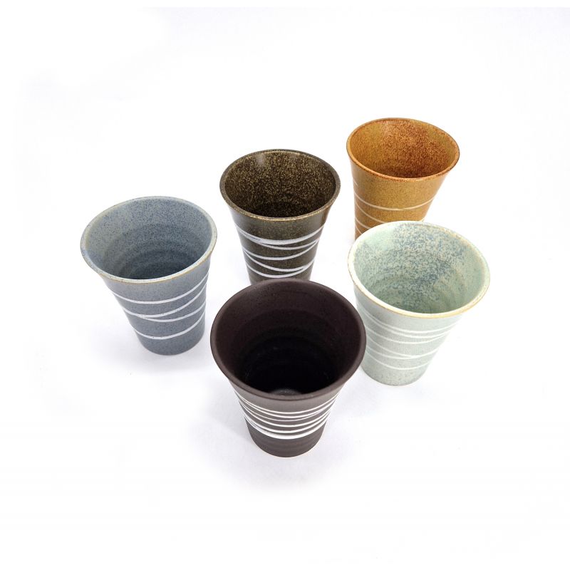Juego de 5 tazas japonesas de cerámica, diseño en espiral - RASEN