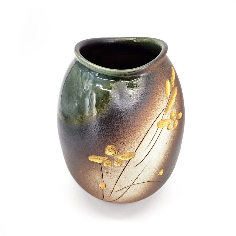 Jarrón japonés de cerámica con flores doradas - KOGANE NO HANA