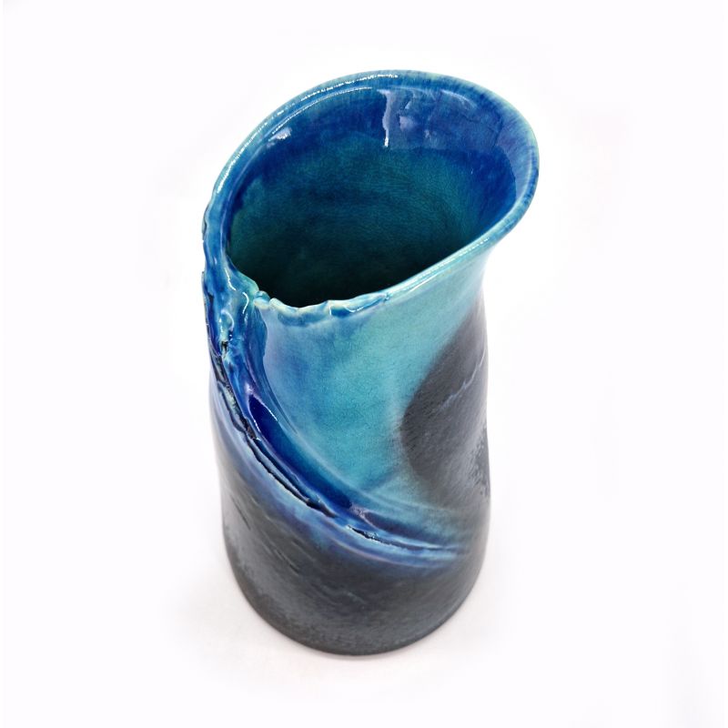 Grand vase japonais en céramique, bleu, AO