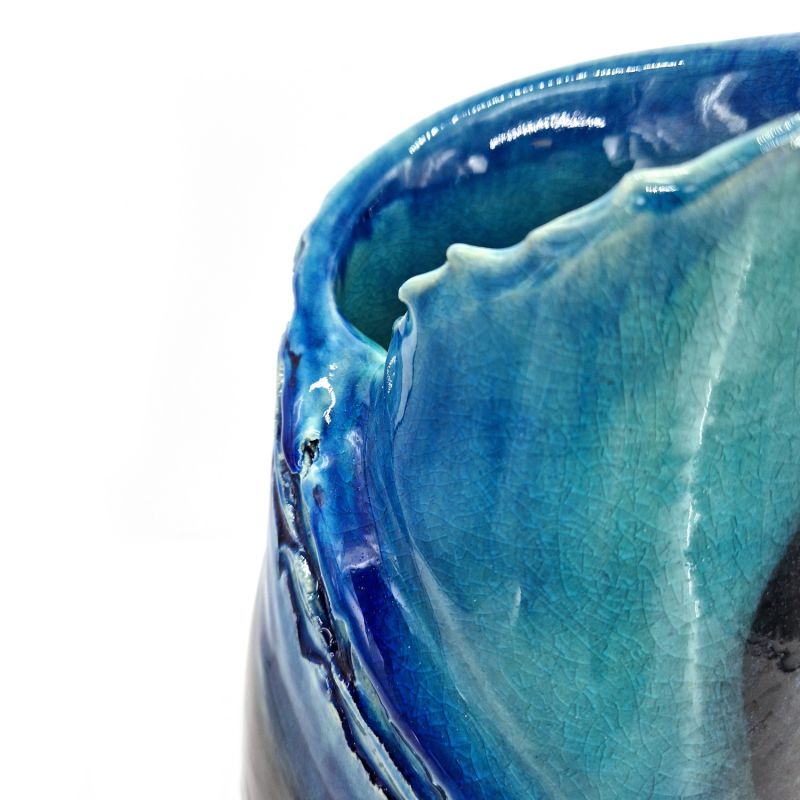 Jarrón japonés grande de cerámica, azul, AO