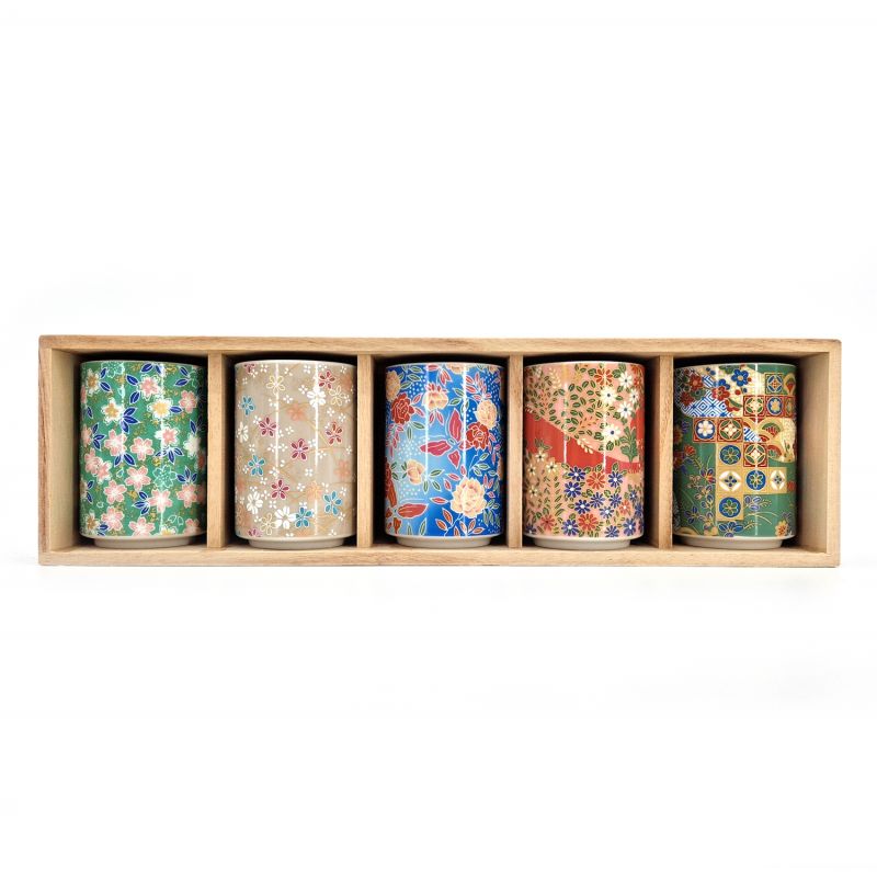 Set de 5 tasses à thé japonaise en céramique- KYO YUZEN YUGO