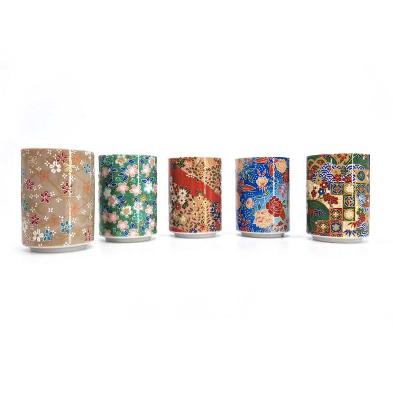 Set of 5 Japanese ceramic tea cups - KYO YUZEN YUGO