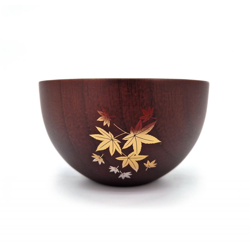 Bol japonais en bois marron,feuilles d'automne - MOMIJI