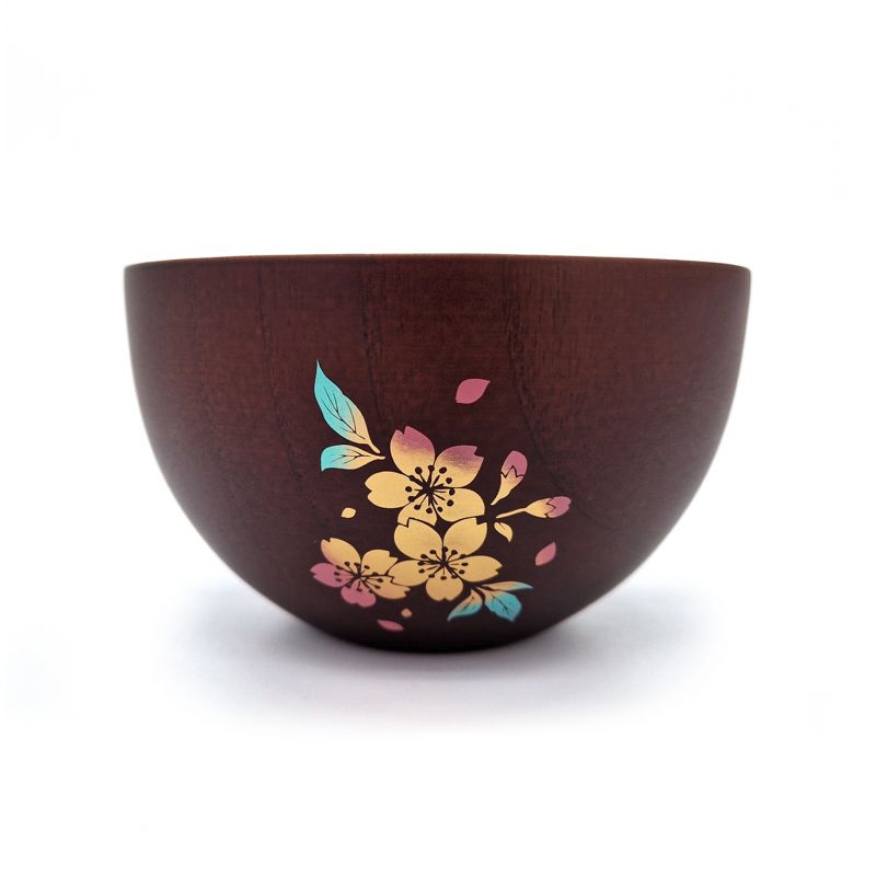 Bol japonais en bois marron, fleurs de cerisier - SAKURA NO HANA