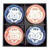 Set of 4 small blue and pink ceramic plates with Cat pattern - NEKO