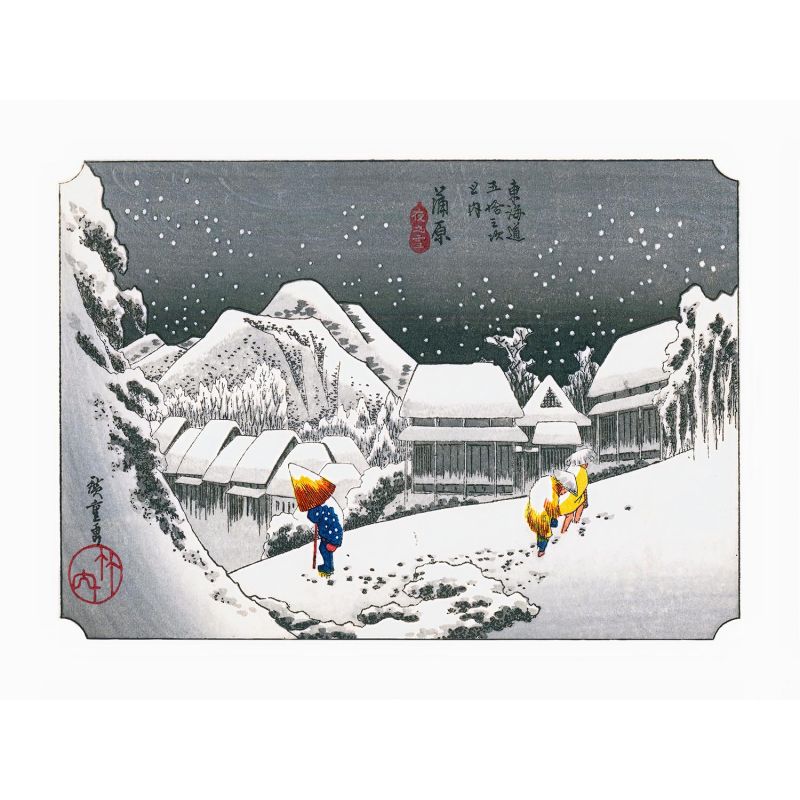 Grabado japonés, Hiroshige Utagawa, Nieve nocturna en Kambara