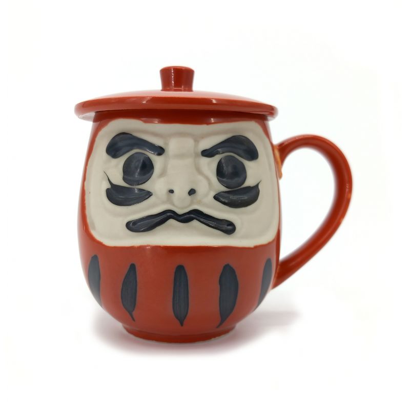 Traditionelle japanische Teetasse mit Deckel, roter Daruma, AKAI DARUMA