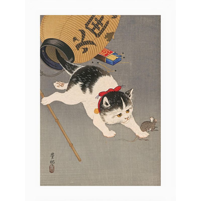 Japanese print, Kitten and lantern, OHARA KOSON