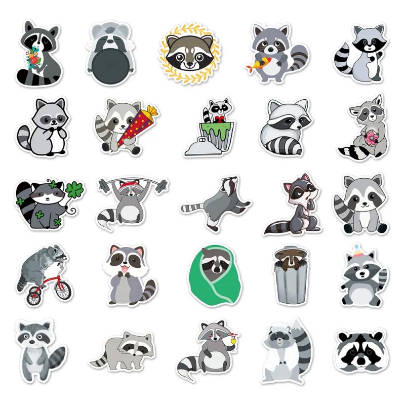 Set de 50 pegatinas japonesas, Kawaii Raccoon Stickers - TANUKI